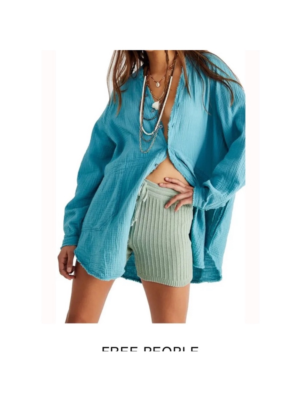 Free People Summer Daydream button down shirt In Aqua Size  Large